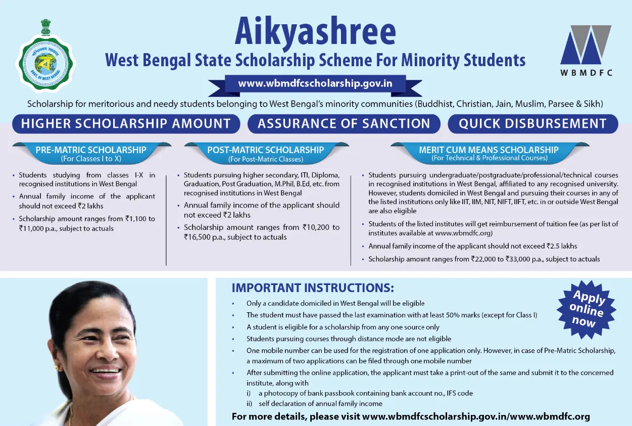 wbmdfc scholarship aikyashree